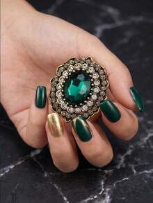 1pc Vintage Palace Style Rhinestone Alloy Brooch, Minimalist Fashion Accessory For Women Daily Outfit, Coat & Jacket Decoration - Green - View 4