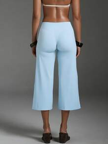 Women Wide Leg Capri Yoga Pants Low Rise Loose Fit Flared Lounge Yoga Flare Culottes Cropped Pants Summer Workout Going Out Palazzo Pants Trousers - 藍色 - 查看 2