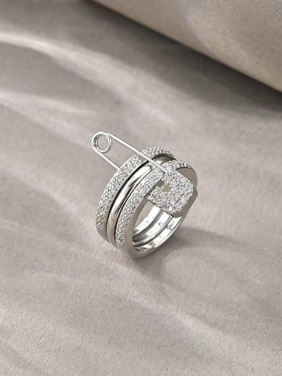 Multi-Layer Cubic Zirconia Inlaid Shiny Fashion Ring, Multi-Color Options, Suitable For Daily Wear And Party Decoration - Silver - View 1