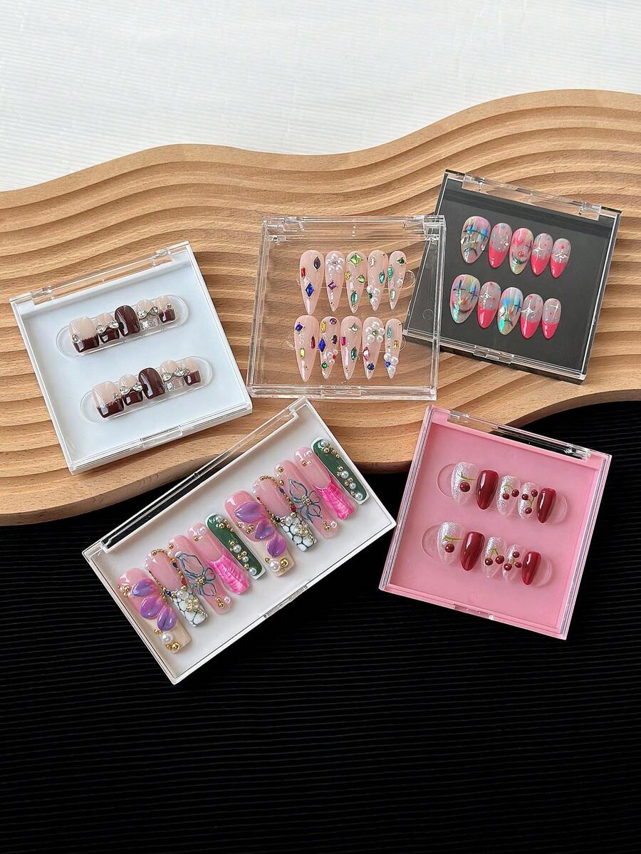 1 Buah Kotak Kemasan Nail Art yang Dapat Dipakai, Kotak Penyimpanan Perhiasan Mewah, Kotak Penyimpanan Aksesoris Nail Art, Kotak Penyimpanan Persegi Transparan - MultiWarna - View 1