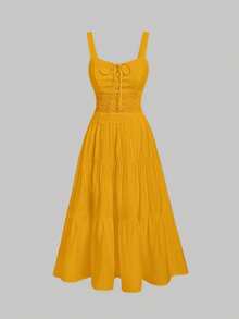 MOD Solid Color Strappy Dress With Drawstring Hem And Ruching - Yellow - View 1