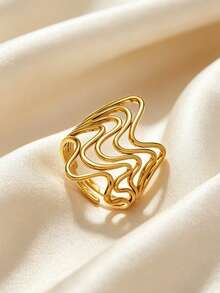 12pcs Fashionable & Elegant Stainless Steel Rings, Suitable For Women's Daily Life, Work Commute, Vacation, Party, Or Hanging Out With Friends - Yellow Gold - View 10