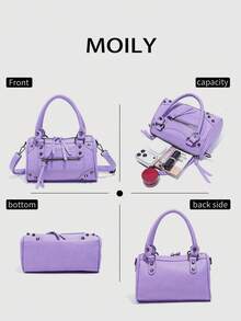 1pc Fashionable PU Leather Lilac Color Shoulder Bag - Lilac Purple - View 5