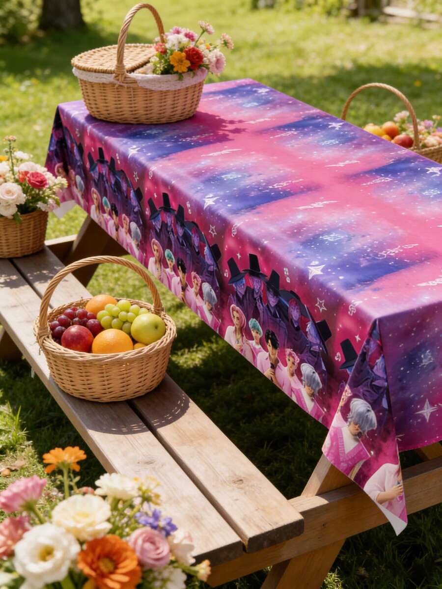 1pc Anime Party Tablecloth 180x108cm, Cartoon Stage Music Theme Table ...
