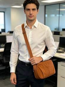 素色尼龍輕量時尚男士郵差包，運動風格休閒斜背包，適合旅行 - 棕色 - 查看 7