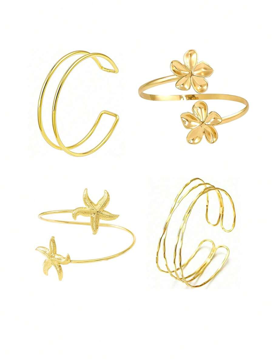 4pcs/Set Women's Upper Arm Cuff Bracelets, Minimalist Style Arm Bands, Adjustable Spiral Arm Rings - A0021T-18 - View 1