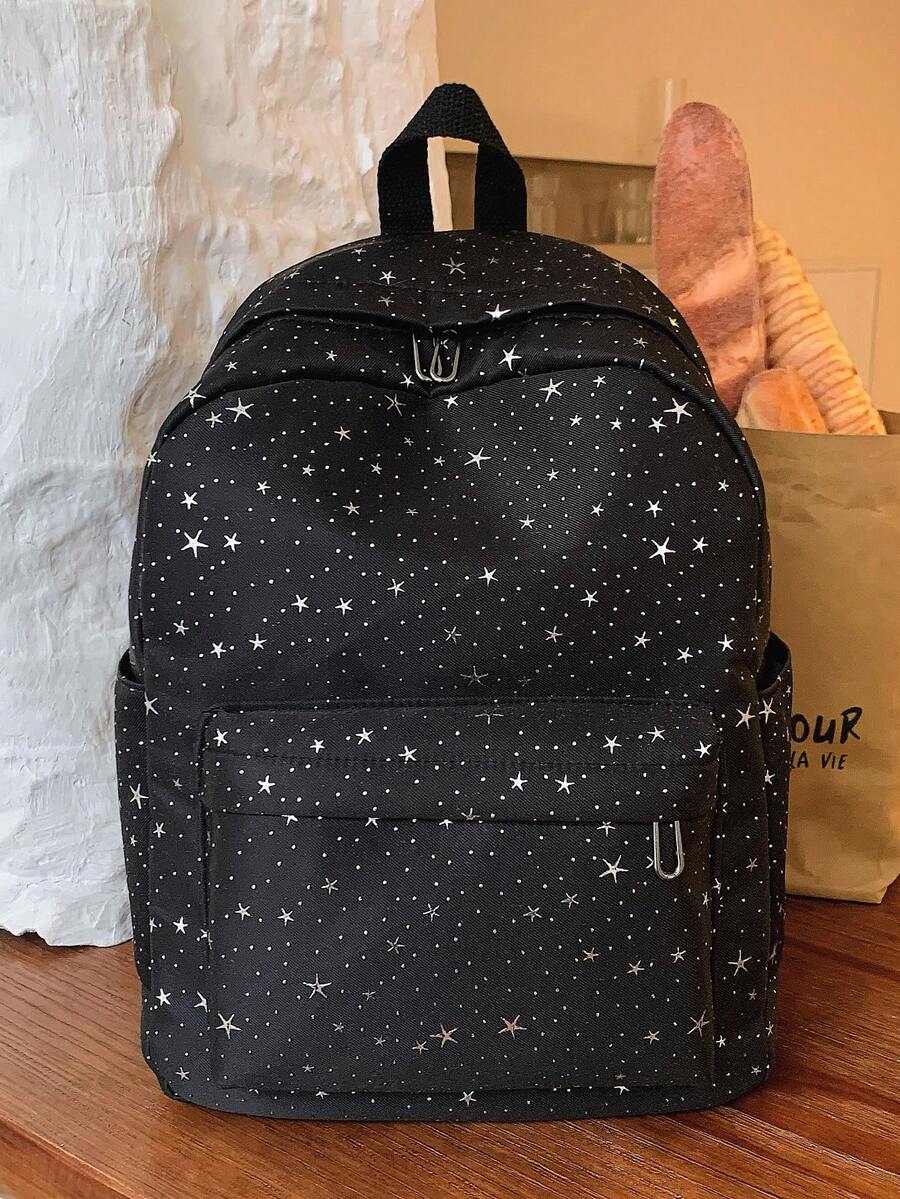 1 Large Capacity Nylon Schoolbag For Students, Simple Solid Color Backpack For College Students, Ladies Nylon Backpack, Girl Travel Backpack - Black - View 1