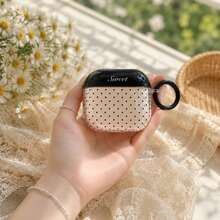 Funda de auriculares creativa de moda semitransparente rosa con lunares negros + correa de anillo con bucle colgante compatible con 4ª generación, funda de auriculares linda Apple 2ª generación 3ª generación, nueva funda protectora colgante Airpodspro 3, funda de auriculares estilo coreano Pro 2, funda de auriculares para niñas, cubierta protectora - Negro - Ver 6