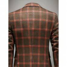 Men's Fashion Plaid Slim Fit Blazer, Button Closure, Long Sleeve, Regular Length, Casual Style Menswear Suits Formal Wetsuit Business Casual Outfits Checked Navy Blue - 棕色 - 查看 6