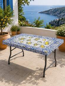 1pc-Summer Lemon Tile Fitted Tablecloth, Elastic Table Cover For Outdoor Patio And Indoor Dining, Wrinkle Resistant, Perfect For Summer BBQ, Pool Party, And Everyday Use - Multicolor - View 13