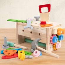 1 Set Wooden Children's Tool Box Toy, Realistic Nut & Bolt Assembly Combination With Hammer, Wrench, Gears, Natural Wood Tool Workbench, Early Education Puzzle Toy To Develop Hands-On Ability - Multicolor - View 11