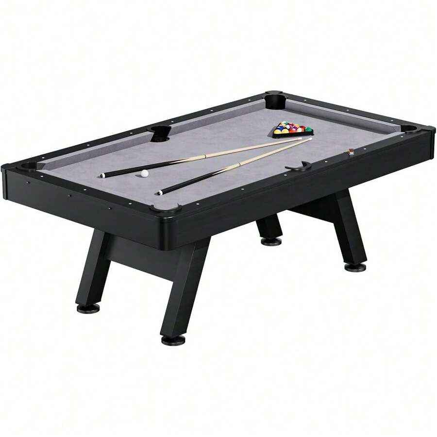 BouPower 7 Ft Billiard Table Set With 2 Cues, Balls, Triangle, Chalk & Brush, Modern Black Wood Finish For Home Office Basement - Grey - View 1