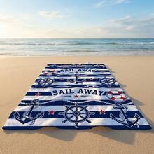 1pc Nautical Anchor & Rudder Printed Beach Towel, Suitable For Travel, Outdoor Camping, Beach, Swimming, Beach Vacation - A - View 4