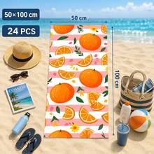 1 pieza/24pcs Toalla de playa con estampado de sandía y naranja a rayas, manta de playa de microfibra extragrande, toalla de baño súper absorbente, adecuada para viajes, piscina, buceo, surf, yoga, camping, múltiples tamaños, accesorios de playa, aplicable para playa, piscina, viajes, camping, yoga - fruta - Ver 36