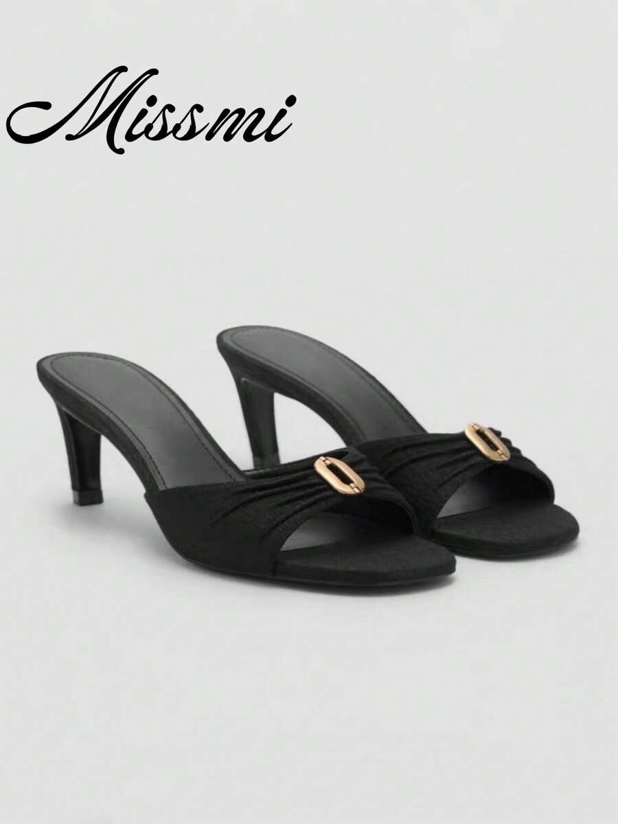 2026 Spring/Summer Fashion Versatile High Heel Sandals,Kitten Heels - Black - View 1