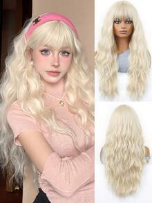 [TOPSHE LUMA] Elegant Long Curly Wig For Women - Full Head Coverage, Natural-Looking Synthetic Hair With Water Wave Texture, Rose Net Cap, 150% Density - Gold - View 8