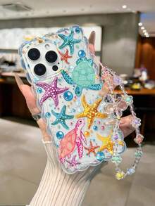 Starfish Painted Braided Wave Edge Transparent Protective Phone Case Compatible With 16/16 Pro/16 Pro Max/16 Plus, 15, 14, XS, 7/8, XR, 7/8 Plus, 11, 12, 13, 14, 15 Pro Max, Shockproof Anti-Scratch Cover - Multicolor - View 2