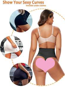 Women Shaping Thongs Shapewear Panties High Waist Tummy Control Body Shaper Boned Support Slimming Underwear G-String Sports Outdoor T-Back - 黑色 - 查看 4