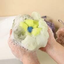 1 Piece Color Block Bath Sponge, High Appearance Level Soft Two-Tone Flower Bath Ball, Foaming Body Scrubber Bath Sponge Ball, Home Bathroom Bath Flower Shower Ball, Soft Not Easy To Fall Apart Bath Flower Ball - A - View 9
