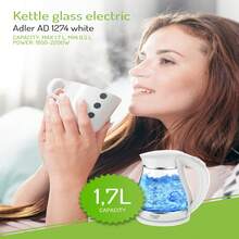 Adler Electric Glass Kettle Cordless Kettle Water Boiler Fast Boil 1.7L 2200W Blue LED Illumination Boil-Dry Protection Auto Shut-Off Lime Filter 360° Base White - EU E Type Plug(220-240V) - View 9