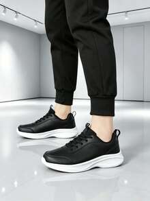 Men's Sports Shoes, Unisex Couple Shoes 36-45, Plus Size Casual Shoes, Rainproof Outdoor Shoes, Running Shoes, Daily Versatile Thick Sole Platform Chunky Sneakers, All Season New Style - Black and White - View 4