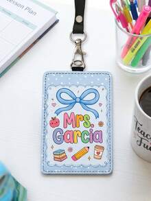 1pc Custom Teacher Name Badge Holder,Coquette Bow Lanyard, Clear ID Window Card Holder,Staff ID Card Holder, Back To School, Teacher Appreciation Gift - Multicolor - View 12