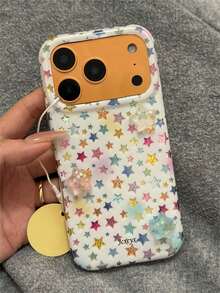 可愛卡通彩色小狗足跡手機殼，適用於 iPhone 18 Pro Max 18Pro 17Promax 17Pro 16Promax 16 17 15 14 Plus 13 12 Pro Max 11，日系可愛全螢幕狗爪圖案，亮面錫箔紋理保護殼 - 彩色星星 - 查看 3