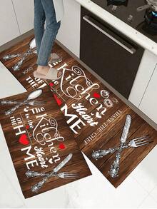 1pc Kitchen Rug Mat, Rubber Material Kitchen Decor, Kitchen Is The Heart Of The Home, Farmhouse Style Anti-Fatigue Non-Slip Mat, Washable Standing Mat, Life, Laughter, Love Theme Kitchen Rug - Multicolor - View 3