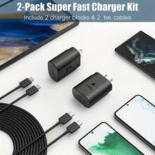 Bộ sạc siêu nhanh 25W, Bộ sạc tường USB-C tương thích với Samsung Galaxy S23 Plus S24 S22 Ultra/S22+/S25, Note 10+/Note 20/S20/S21, Z Fold 4/Z Flip 4, Galaxy Tab S7/S7+/S8/S8+/S8 Ultra, Bộ sạc USB C kèm cáp sạc nhanh 3.3/6.6ft, Tương thích với Oppo và các điện thoại di động khác, Bộ sạc tiêu chuẩn Mỹ 25W, Bộ sạc siêu nhanh - Xem 10
