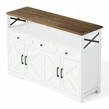 140cm Sideboard With Storage Space, Coffee Corner With 3 Drawers, Country-Style Console With Doors, Cupboards With Shelves, Ideal For The Kitchen, Living Room, Entrance Hall, Rustic White/Brown Style - 白色 - 查看 5