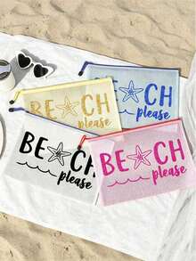 防水時尚海灘包，印有「Beach Please」海星圖案，大容量，透明設計，尼龍拉鍊，輕巧耐用，適合春夏季收納，適用於游泳、海灘、潛水、夏季度假、開學季。輕便防曬收納袋，送給朋友、家人、閨蜜、同學的完美禮物 - 彩色 - 查看 4