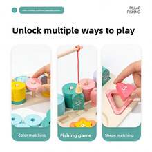 Wooden Magnetic Fishing Toy 3-In-1 Shape Stacking & Matching Game, Early Learning Cognitive Blocks, Parent-Child Interactive Educational Gift - Multicolor - View 6