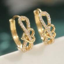 1 Pair Elegant Luxury Heart-Shaped Hoop Earrings, Suitable For Daily Wear, Dates And Various Festive Occasions, Ideal Holiday Gift - Gold - View 1