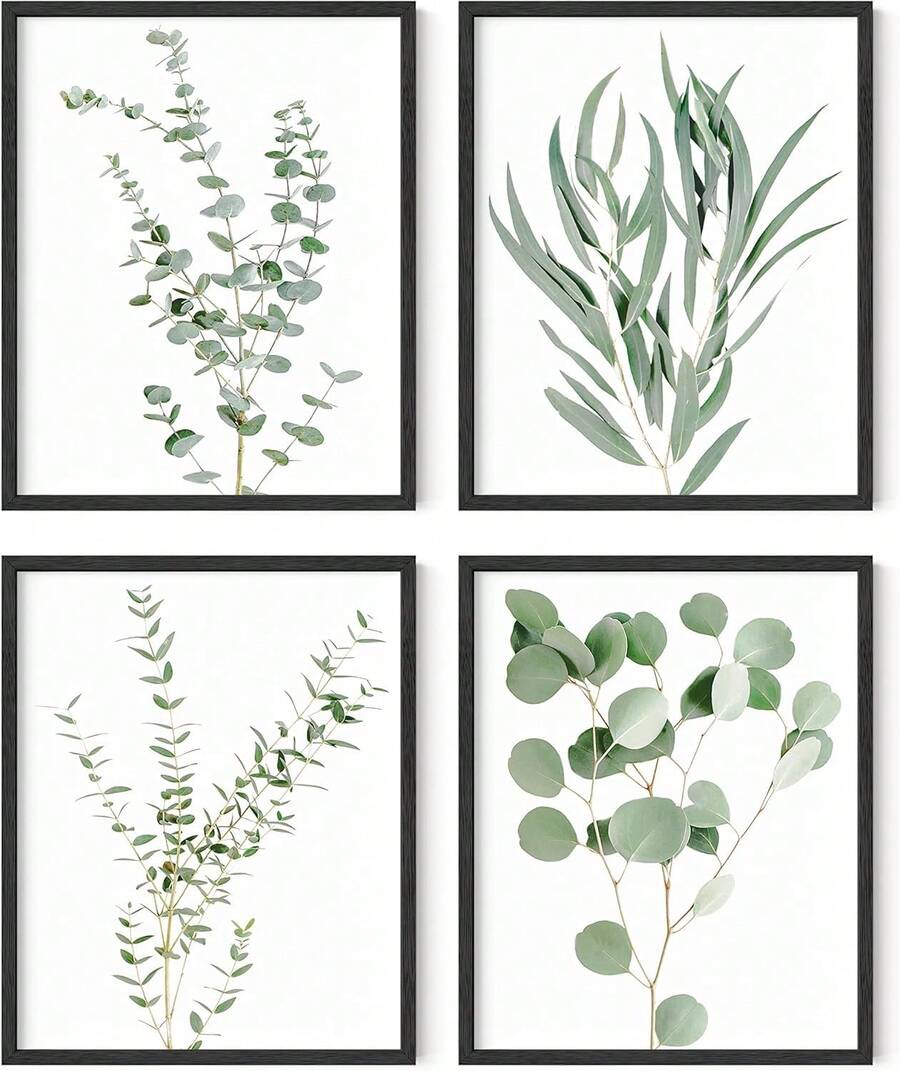 Botanical Plant Wall Art Prints - Set Of 4 Plant Decor Prints, Floral Kitchen Pictures, Flower Leaves Wall Art, Boho Leaf Eucalyptus Wall Décor (8x10, UNFRAMED) - Eucalyptus Leaves - View 1