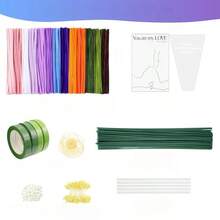 800pcs Pipe Cleaner Flower Set, DIY Pipe Cleaner Handmade Bouquet Making Kit, Includes Floral Wire And Tape, DIY Chenille Stem Craft Materials, Includes Wrapping Paper And Ribbon, Suitable For Home Decor - Multicolor - View 4