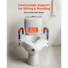 Raised Toilet With Arms, 300 Lbs Load Capacity, 5-Inch Lift Height, Widened Commode Elevated Toilet Riser With Padded Handles Seniors, Elderly, Handicap, Disabled, And Adults Use - With Upper Armrest - View 6