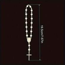 Pearl Cross Car Hanging Pendant, Imitation PearlRosary Rearview Mirror Dangle Charm, Religious ChristianDecor, Elegant Auto Interior Accessories For Women,Perfect Gift For Her, Car Charms & Ornaments - A - View 3