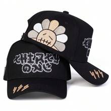1顶男士闪电卡车司机帽，刺绣棒球帽，街头时尚五片帽，户外防晒休闲帽，适合春秋季旅行、海滩等场合 - 多色 - 查看 9