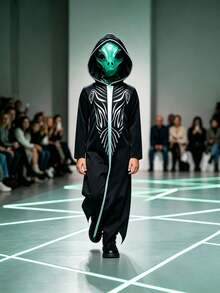 Children's Alien Costume, Hooded Alien Robe With Green Lightning Mask, Scary Alien Outfit For Halloween, Suitable For Boys And Girls, Alien Theme Party Costume, Halloween Candy Party Costume, Children's Carnival Costume - Multicolor - View 10