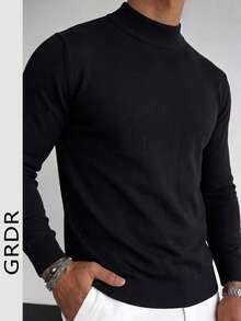 Men's Casual Solid Color Turtleneck Sweater, Autumn/Winter - Black - View 4