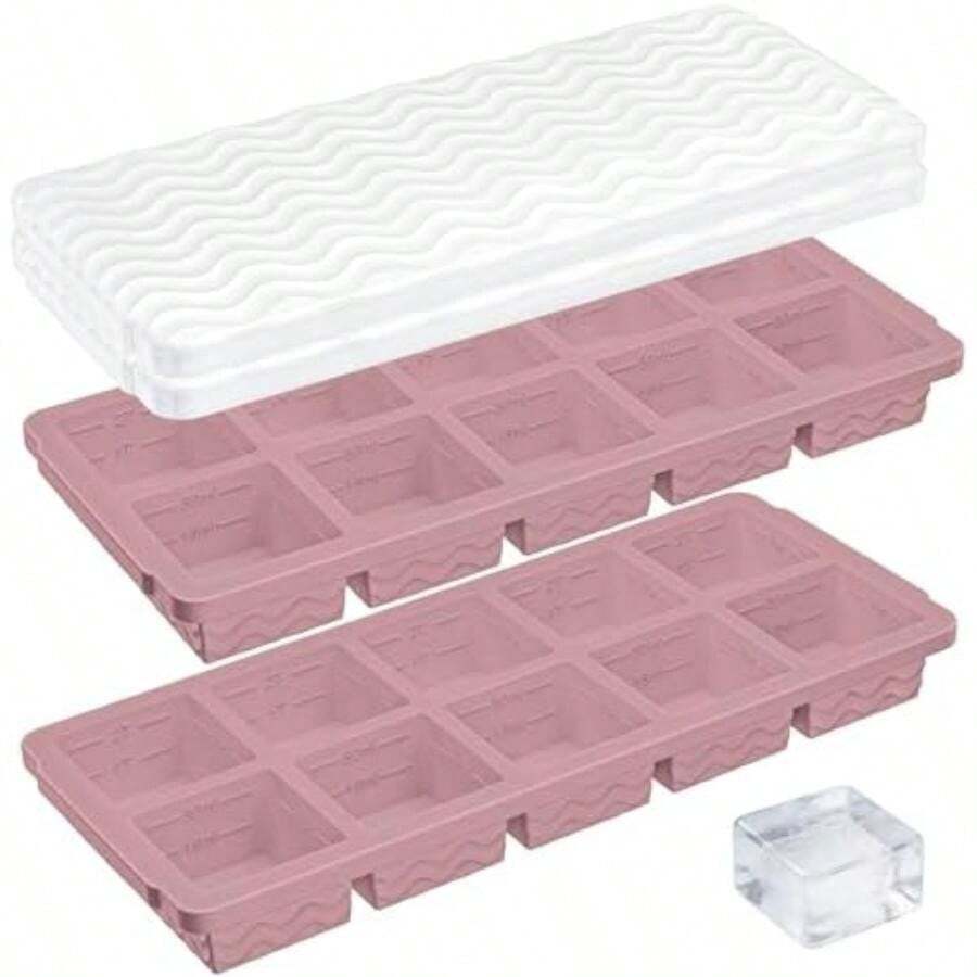 2-Pack Ice Trays, 10 Cubes 2 Tbsp. Silicone Freezer Molds With Lids, Reusable Ice Trays For Freezer, Kitchen, RV, Cocktail, Whiskey, Coffee, Soup & , , Dishwasher Ty(10*2 Square-Smoky Purple) - Multicolor - View 1