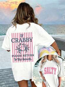 1 Piece Women's Graphic T-Shirt With "If You're In A Bad Mood, Please Go Back To The Beach" Print, 100% Cotton, Double-Sided Print, Casual Summer Style, Plus Size. | Clothing - 酒紅色 - 查看 4