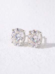 1 Pair 1 Carat Oval Moissanite 4-Prong Earrings, 925 Sterling Silver, Elegant Minimalist Women's Earrings, Christmas & Date Night Jewelry Gift For Her - Four-prong Oval Moissanite Earrings - View 4