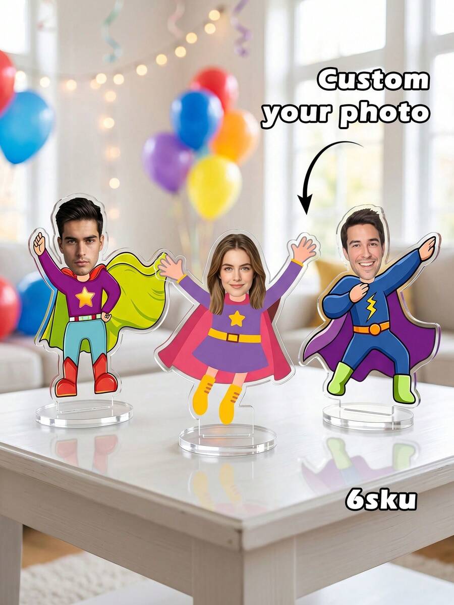 1pc Custom Photo Superhero Acrylic Standee, Custom Photo Hero Stand For Kids Birthday Party Decorations,Unique Birthday Gift For Superhero Lovers And Kids,Cute Desktop Decor For Kids Room - Multicolor - View 1