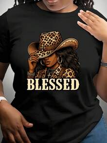 Blessed Black Cowgirl Western Swag African Leopard Crystal T-Shirt - Burgundy - View 8