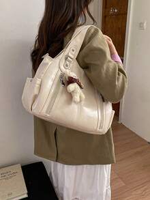 Matte Texture Large Capacity Fashionable Versatile Shoulder Bag, High-End Beach Bag, Tote Bag, Shopping Bag - White - View 5
