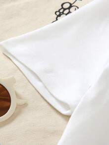 2piezas/Set Camiseta de cuello redondo de manga corta blanca cómoda y versátil para niño joven y pantalones largos de mezclilla azul a rayas, adecuada para primavera, verano, escuela, uso casual diario, viajes, deportes, fiestas de vacaciones y talla grande - Blanco - Ver 8
