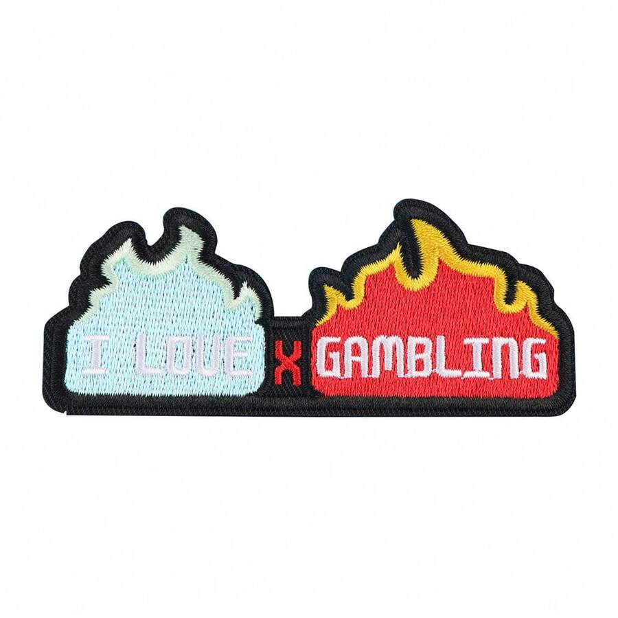 单包装刺绣字母“I LOVE GAMBLIN”热熔胶贴片，DIY服装装饰刺绣布