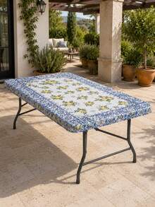 1pc-Summer Lemon Tile Fitted Tablecloth, Elastic Table Cover For Outdoor Patio And Indoor Dining, Wrinkle Resistant, Perfect For Summer BBQ, Pool Party, And Everyday Use - Multicolor - View 9
