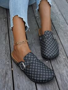Chinelos Femininos Novos Leves de Luxo com Estampa Vintage, Bico Fechado, Tira com Fivela, Sola Macia, Confortáveis, Versáteis para Primavera, Verão e Outono, Uso Interno e Externo, Sapatos Casuais Minimalistas Premium para Passeios Diários, Deslocamento e Relaxamento - Flor Negra - Visão 3
